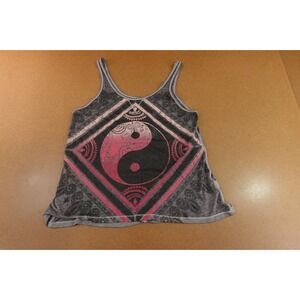 Mudd Juniors Size Large Gray Pink Peace Sign Graphic Scoop Neck Tank Top